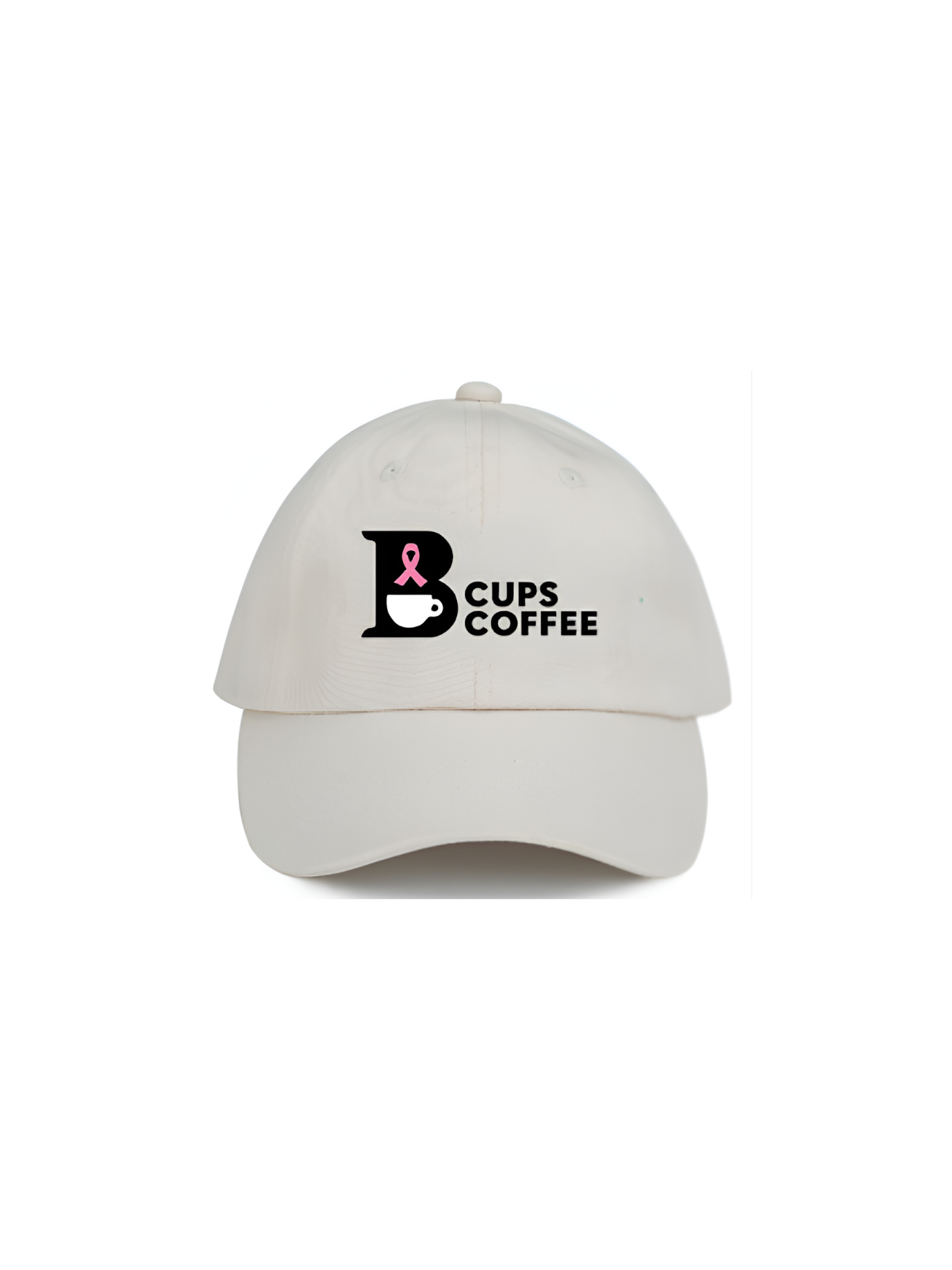 Front view of tan B-Cups Coffee logo hat with proceeds going to breast cancer awareness